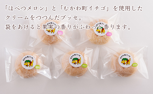 北海道むかわ町 むかわ竜ブッセ イチゴクリーム(2個)&メロンクリーム(3個)計5個 食べ比べセット MKWQ002