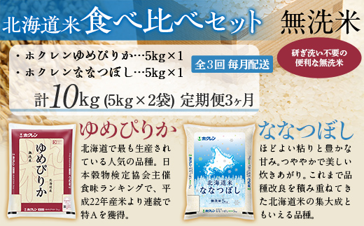 【3ヶ月定期配送】（無洗米10kg）食べ比べセット（ゆめぴりか、ななつぼし） MKWAI128