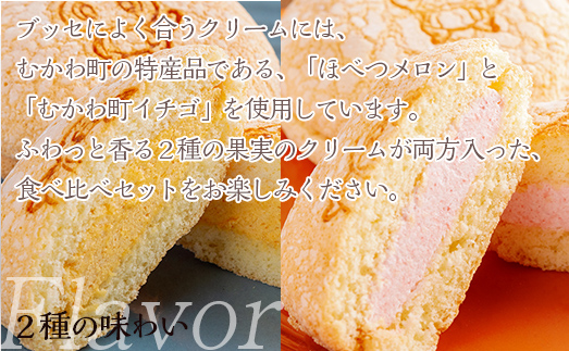 北海道むかわ町 むかわ竜ブッセ イチゴクリーム(2個)&メロンクリーム(3個)計5個 食べ比べセット MKWQ002