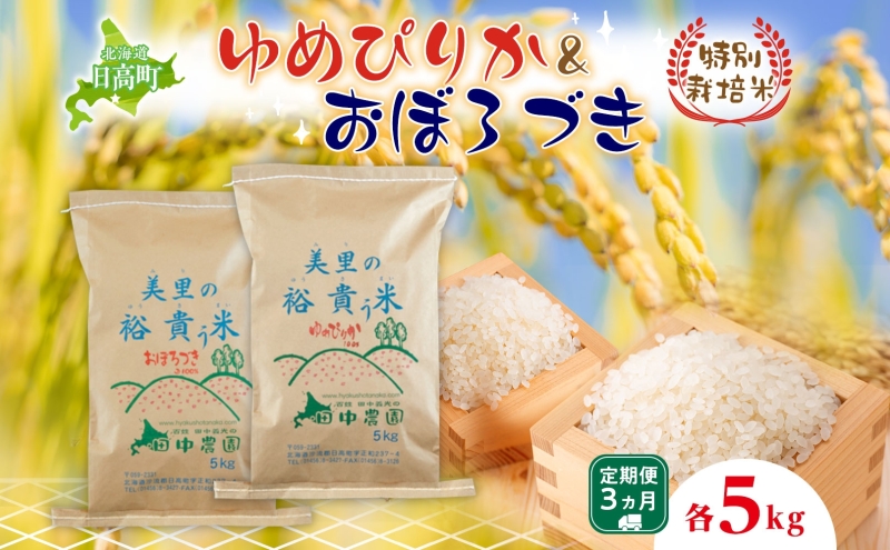 3ヵ月定期便 田中農園 令和6年度 ゆめぴりか＆おぼろづき 各5kg 食べ比べ セット 米 こめ コメ 白米 白飯 ご飯 ごはん ふっくら つややか 豊かな甘み ほどよい粘り 特別栽培 日高町