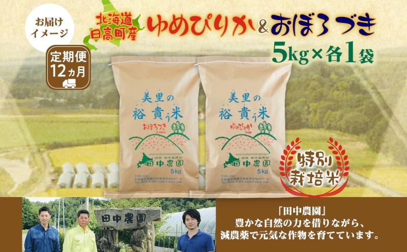 12ヵ月定期便 田中農園 令和6年度 ゆめぴりか＆おぼろづき 各5kg 食べ比べ セット 米 こめ コメ 白米 白飯 ご飯 ごはん ふっくら つややか 豊かな甘み ほどよい粘り 特別栽培 日高町