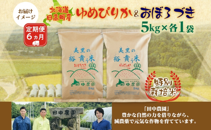 6ヵ月定期便 田中農園 令和6年度 ゆめぴりか＆おぼろづき 各5kg 食べ比べ セット 米 こめ コメ 白米 白飯 ご飯 ごはん ふっくら つややか 豊かな甘み ほどよい粘り 特別栽培 日高町