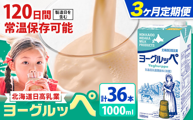 【3ヶ月定期便】ロングライフ 常温保存可能 ヨーグルッペ 1000ml × 12本 日高乳業《お申込み翌月から出荷》北海道 日高町 乳酸菌飲料 常温 備蓄 ストック 1L