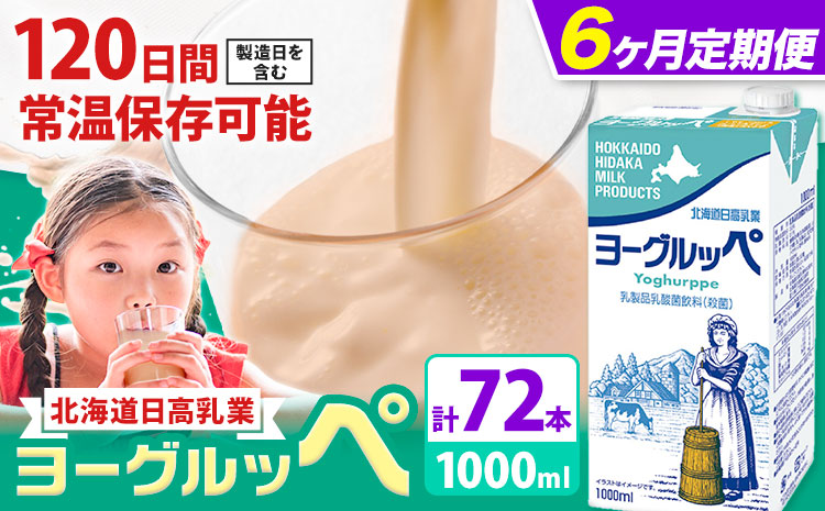 【6ヶ月定期便】ロングライフ 常温保存可能 ヨーグルッペ 1000ml × 12本 日高乳業《お申込み翌月から出荷》北海道 日高町 乳酸菌飲料 常温 備蓄 ストック 1L