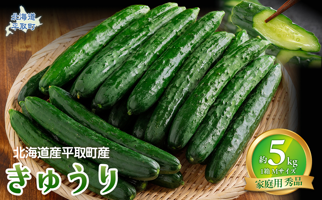 【先行予約/8月以降発送】【家庭用】【北海道平取町産】秀品 キュウリ１箱Мサイズ５kg BRTO004