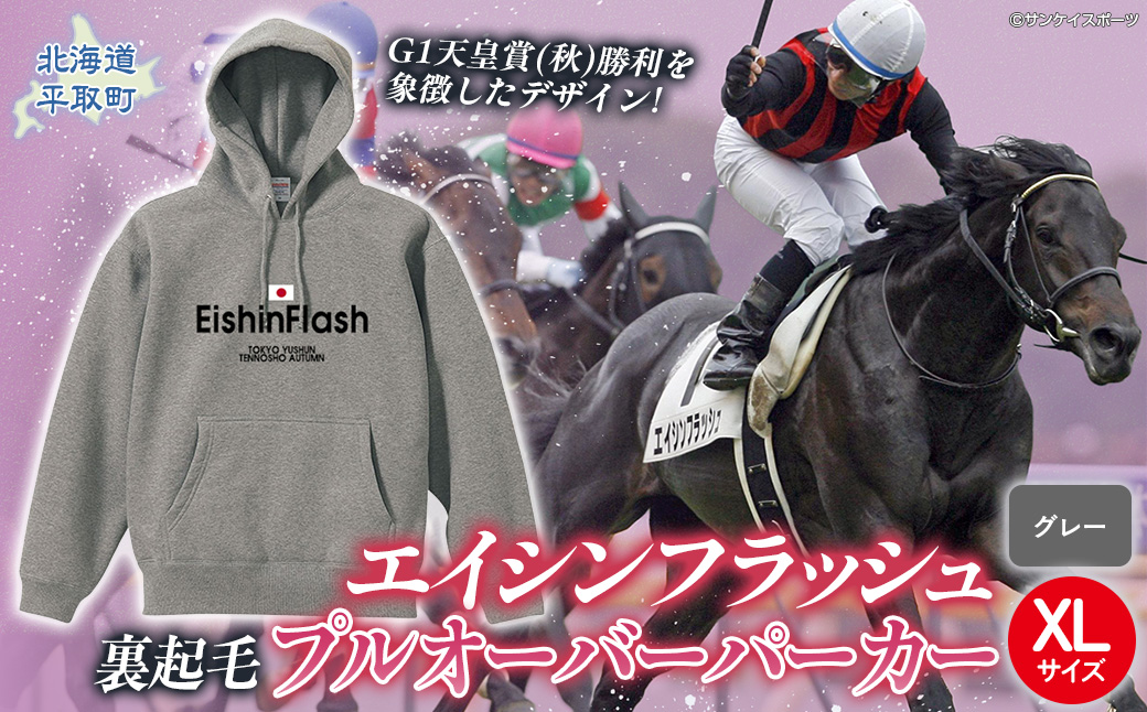 【エイシンフラッシュ】(グレー）プルオーバーパーカー裏起毛_XLサイズ BRTV027-4