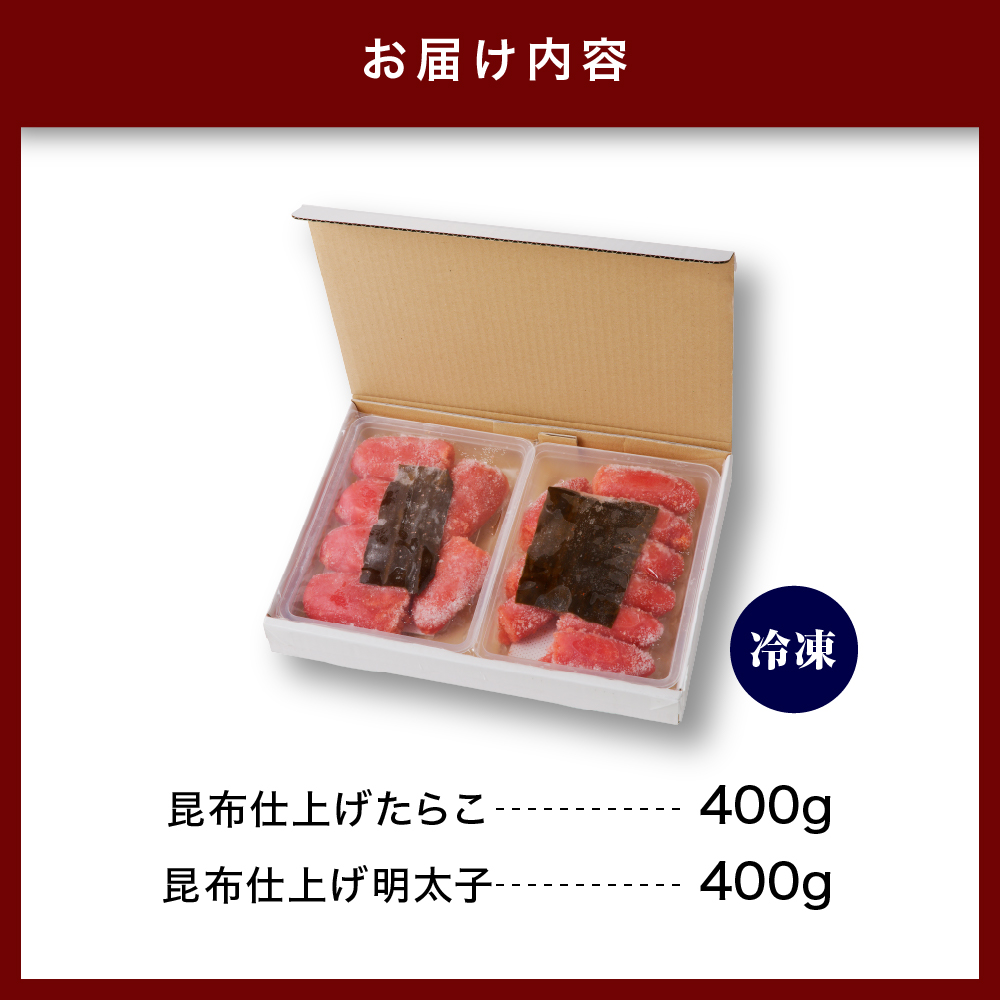 えりも【マルデン厳選】昆布仕上げたらこ＆明太子セット（計800g）【er002-019】