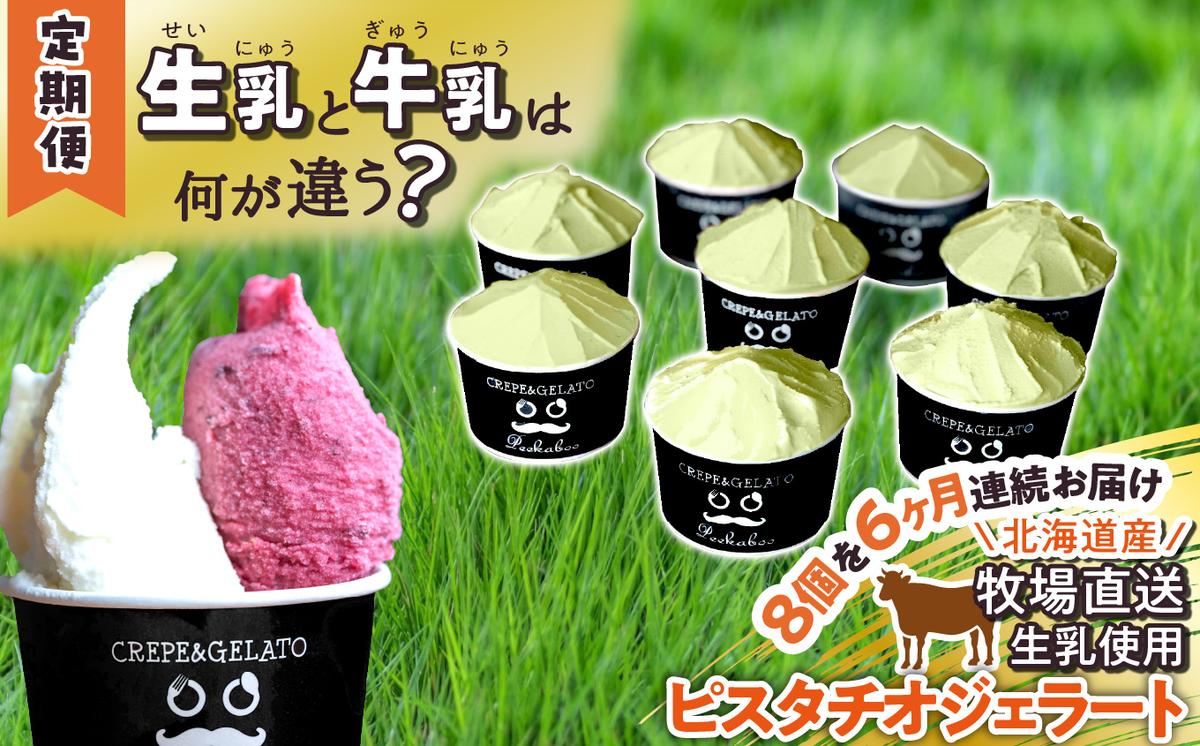 ＜6ヶ月定期便＞北海道産 生乳 ジェラート アイス ピスタチオ 毎月8個  ジェラートセット