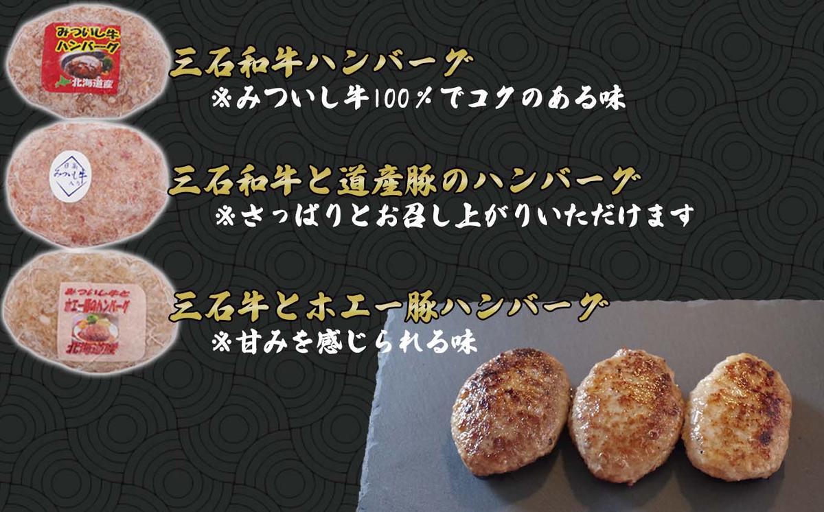 北海道産 黒毛和牛 みついし牛 ハンバーグ 3種 計 900g ( 100g × 各 3個 ) セット ( ホエー豚 道産豚 )