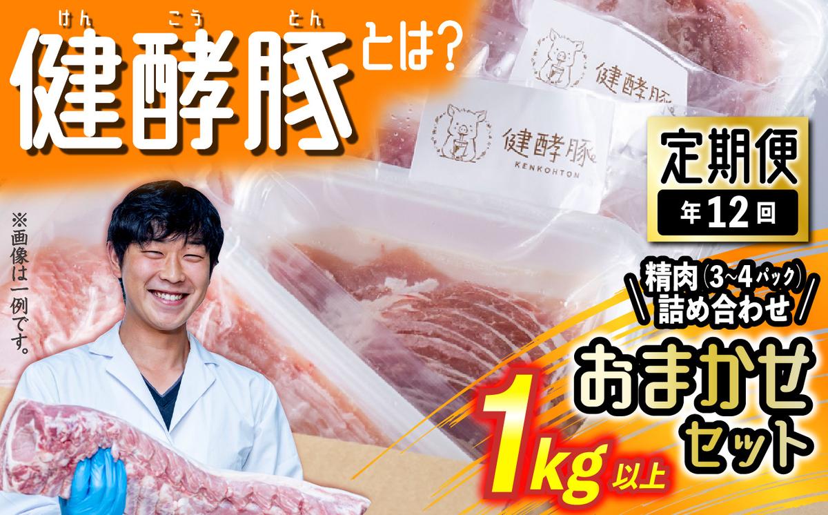 ＜ 定期便 12回 ＞ 北海道産 健酵豚 おまかせ セット （ 精肉 詰め合わせ ） 毎月 各 1kg 以上 ( 3 ～ 4 パック ) 豚肉 おためし 詰め合わせ ブランドポーク