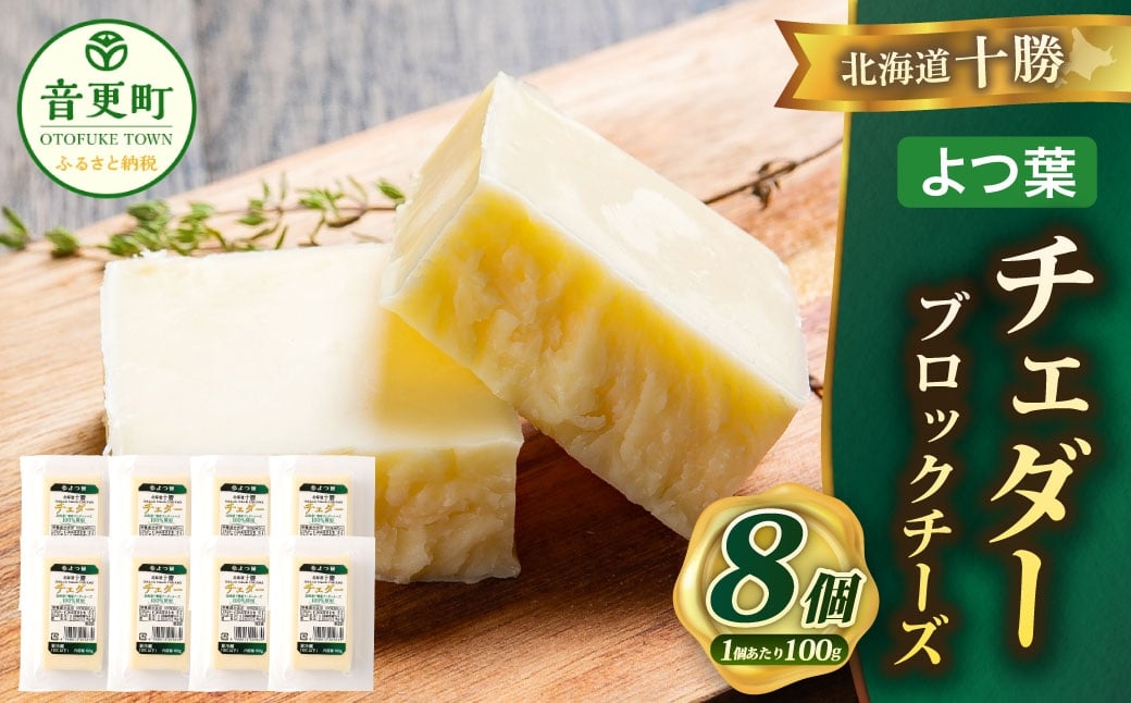 「よつ葉」北海道十勝 チェダー（ブロックチーズ） 100g×8個【A122】