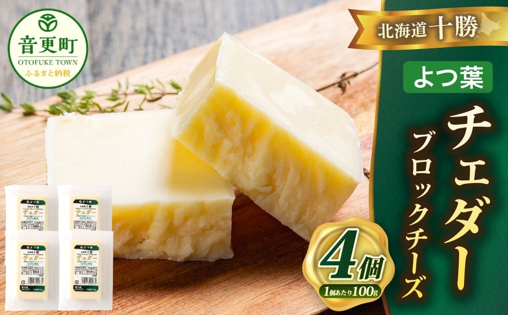 「よつ葉」北海道十勝 チェダー（ブロックチーズ） 100g×4個【B154】