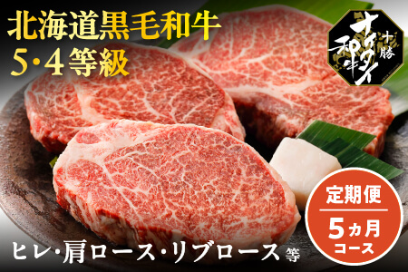 北海道 和牛肉 5・4等級 オレイン酸含有率55%以上 定期便 5回 サーロイン ステーキ ヒレ肉 肩ロース リブロース 焼肉 すき焼き|十勝ナイタイ和牛特選定期便 5ヵ月コース