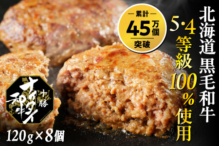 北海道 和牛肉 5・4等級 本物志向の冷凍ハンバーグ オレイン酸含有率55%以上|十勝ナイタイ和牛 100%ハンバーグ[120g×8個]