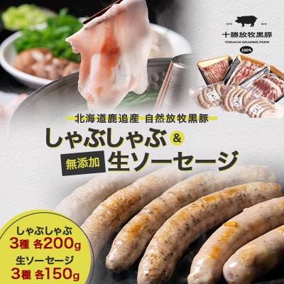 【毎月定期便】自然放牧黒豚 しゃぶしゃぶ3種 各200g&無添加生ソーセージ3種 各150g全12回【配送不可地域：離島】【4087344】