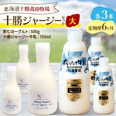 【毎月定期便】十勝ジャージーセット 大 各3本(飲むヨーグルト500g・牛乳750ml)全6回【配送不可地域：離島】【4085710】