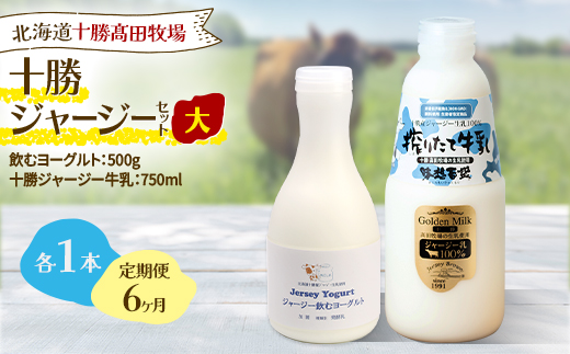 【毎月定期便】十勝ジャージーセット 大 各1本(飲むヨーグルト500g・牛乳750ml)全6回【配送不可地域：離島】【4085705】