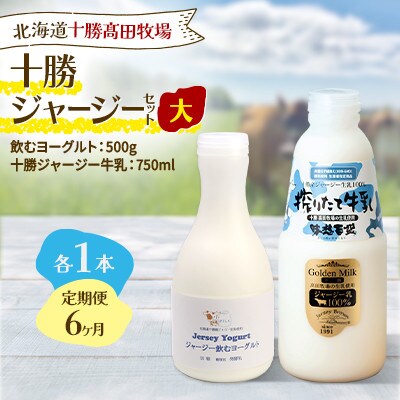 【毎月定期便】十勝ジャージーセット 大 各1本(飲むヨーグルト500g・牛乳750ml)全6回【配送不可地域：離島】【4085705】