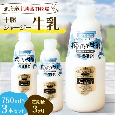 【毎月定期便】十勝ジャージー牛乳 750ml×3本セット全3回【配送不可地域：離島】【4085621】