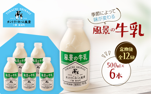 【毎月定期便】風景の牛乳 500ml×6本全12回【配送不可地域：離島】【4084970】