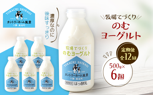 【毎月定期便】牧場てづくりのむヨーグルト　500g×6個全12回【配送不可地域：離島】【4084936】