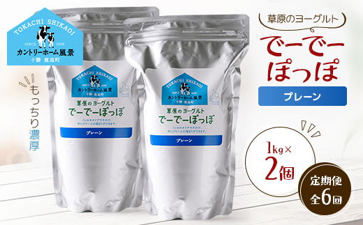 【毎月定期便】草原のヨーグルト でーでーぽっぽ プレーン 1kg×2個全6回【配送不可地域：離島】【4085111】