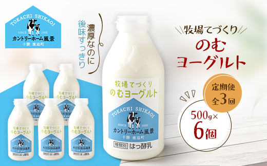 【毎月定期便】牧場てづくりのむヨーグルト　500g×6個全3回【配送不可地域：離島】【4084934】