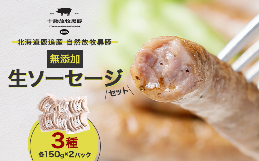 北海道鹿追産 自然放牧黒豚 無添加 生ソーセージセット(3種各150g×2パック)【配送不可地域：離島】【1440483】
