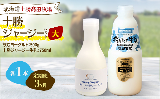 【毎月定期便】十勝ジャージーセット 大 各1本(飲むヨーグルト500g・牛乳750ml )全3回【配送不可地域：離島】【4085704】