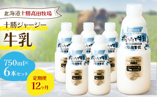 【毎月定期便】【十勝高田牧場】十勝搾りたてジャージー牛乳 750ml×6本セット全12回【配送不可地域：離島】【4085626】
