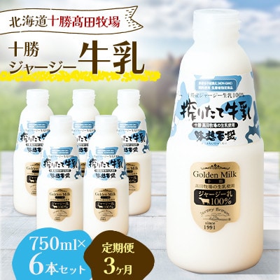 【毎月定期便】十勝ジャージー牛乳 750ml×6本セット全3回【配送不可地域：離島】【4085624】