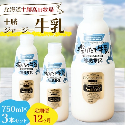 【毎月定期便】十勝ジャージー牛乳 750ml×3本セット全12回【配送不可地域：離島】【4085623】