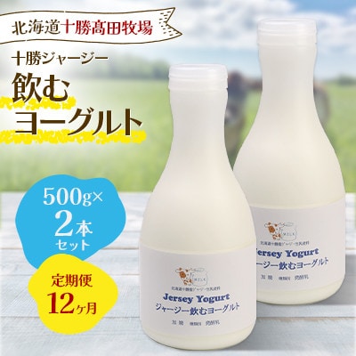 【毎月定期便】十勝ジャージー飲むヨーグルト 500g×2本セット全12回【配送不可地域：離島】【4085602】