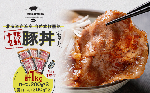 鹿追産 自然放牧黒豚 十勝名物 豚丼セット(ロース200g×3・肩ロース200g×2・たれ1本)【配送不可地域：離島】【1444948】