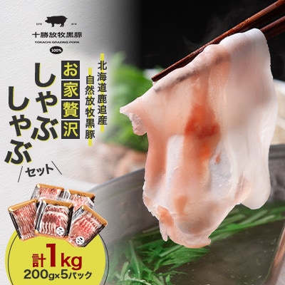 【毎月定期便】北海道鹿追産 自然放牧黒豚 お家贅沢しゃぶしゃぶセット1kg(200g×5P)全4回【配送不可地域：離島】【4087316】