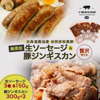 【毎月定期便】自然放牧黒豚 生ソーセージ(3種各150g)&豚ジンギスカン(300g×3)全12回【配送不可地域：離島】【4087338】