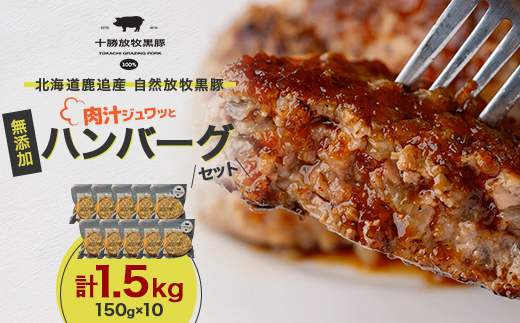 北海道十勝鹿追産 自然放牧黒豚 無添加ハンバーグセット計1.5kg(150g×10)【配送不可地域：離島】【1642230】