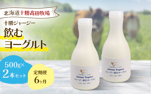 【毎月定期便】【十勝高田牧場】ジャージー飲むヨーグルト 500g×2本セット全6回【配送不可地域：離島】【4085601】