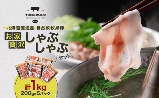 北海道鹿追産 自然放牧黒豚 お家贅沢しゃぶしゃぶセット 1kg (200g×5パック)【配送不可地域：離島】【1444675】