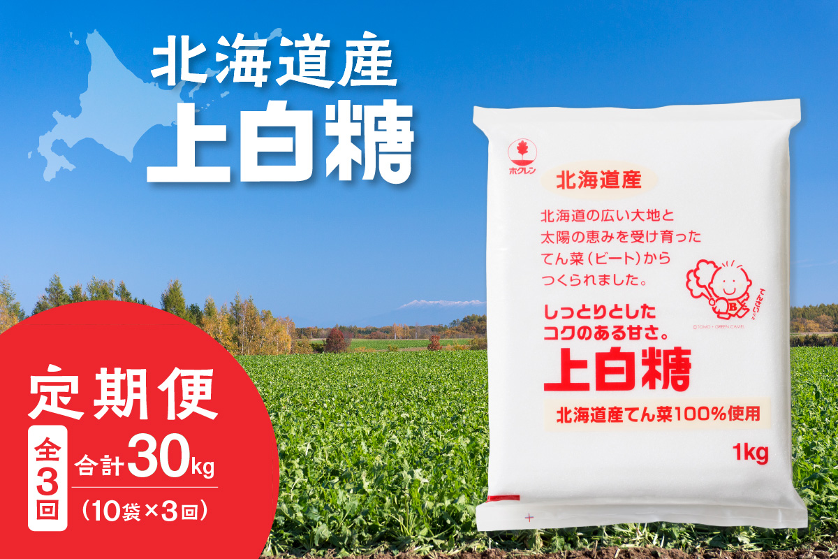 【隔月3回定期便】 ホクレン の 上白糖 1kg × 10袋 【 定期便 てん菜  北海道産 砂糖 お菓子 料理 調味料 ビート お取り寄せ 北海道 清水町  】