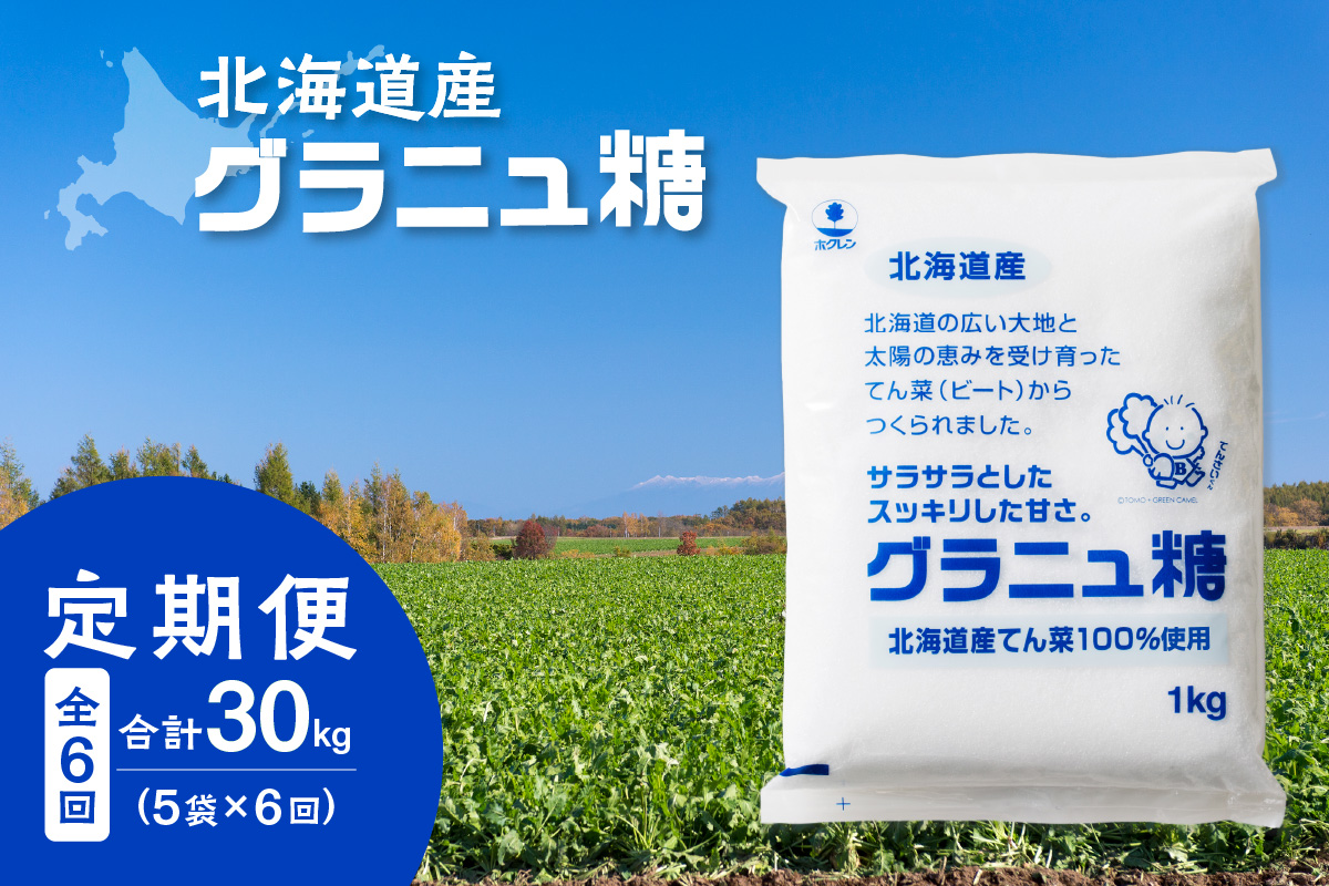 【隔月6回定期便】 ホクレン の グラニュ糖 1kg × 5袋 【 定期便 てん菜 北海道産 砂糖 お菓子 料理 調味料 ビート お取り寄せ 北海道 清水町  】