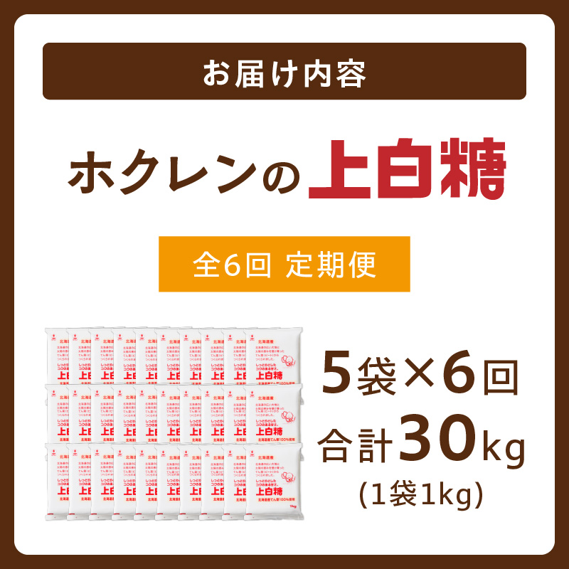 【隔月6回定期便】 ホクレン の 上白糖 1kg × 5袋 【 定期便 てん菜  北海道産 砂糖 お菓子 料理 調味料 ビート お取り寄せ 北海道 清水町  】