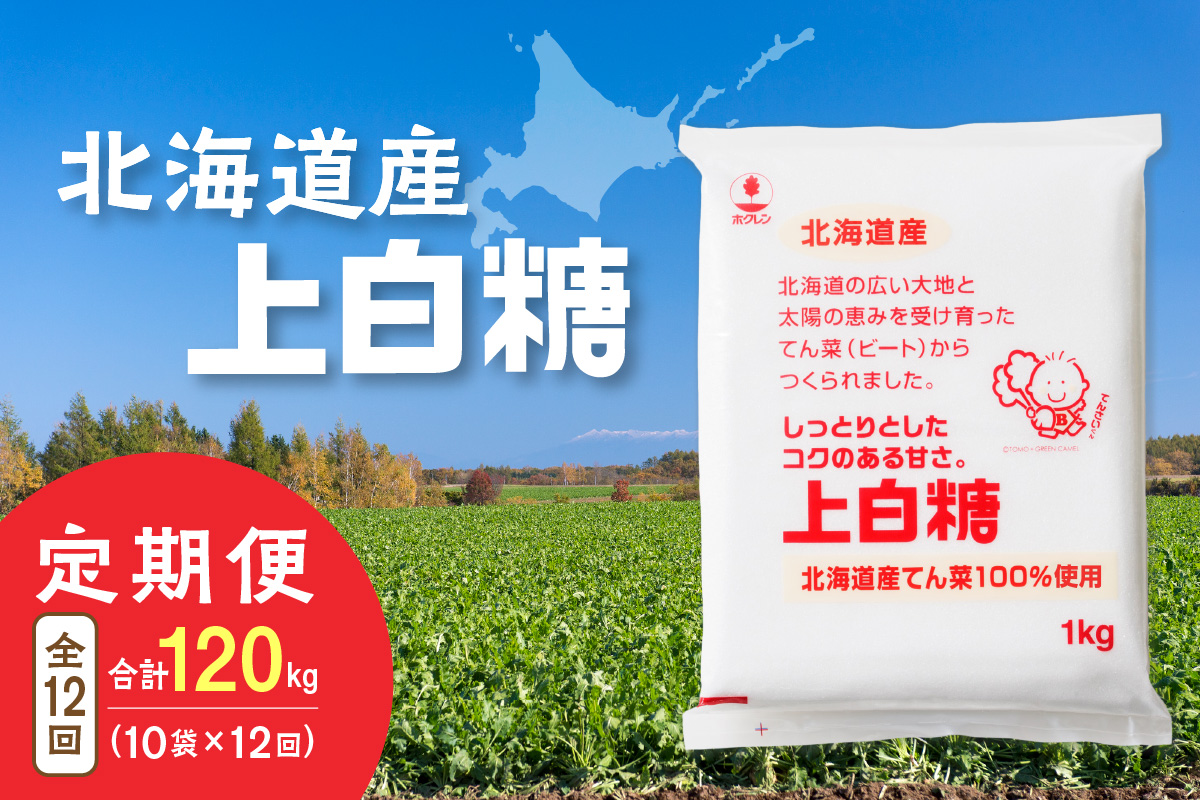 【12回定期便】ホクレンの上白糖1kg×10袋【 定期便 てん菜  北海道産 砂糖 お菓子 料理 調味料 ビート お取り寄せ 北海道 清水町  】