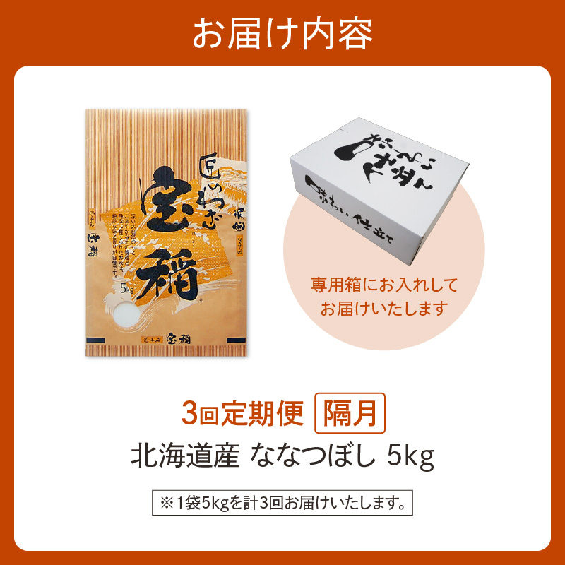 【隔月3回定期便】精米したてを毎月お届け！北海道産 ななつぼし 5kg 【精米 白米 計15kg いつもの食卓に 新鮮なお米をお届け】 _S036-0010