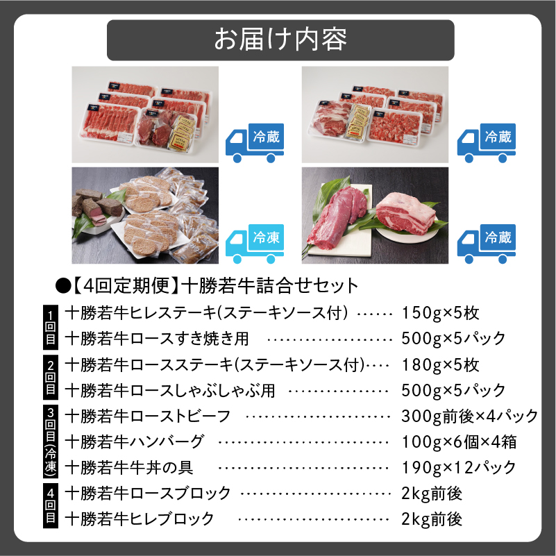 【4回定期便】 十勝若牛 詰合せ セット 【 ヘルシー 低カロリー 定期便 牛肉 肉 赤身 豊かな旨味 ヒレステーキ ロース ヒレ ローストビーフ ハンバーグ 牛丼の具 しゃぶしゃぶ すき焼き こだわり 贈り物 お取り寄せ ギフト お中元 お歳暮 のし 熨斗 北海道 清水町 】