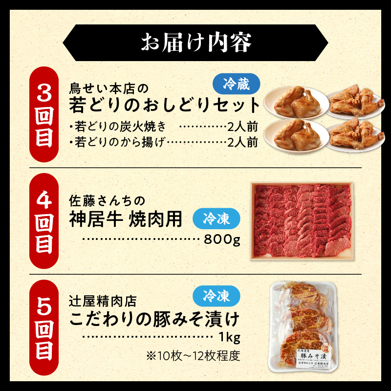 清水町のお肉大満喫定期便【炭火焼き 味付き ブランド牛 食べ比べ 牛肉 豚肉 鶏肉 佐藤さんち 神居牛 みそ漬け ブランド 肉 炭火焼き 豚丼 神居牛 十勝若牛 国産 北海道 清水町_S999-0018
