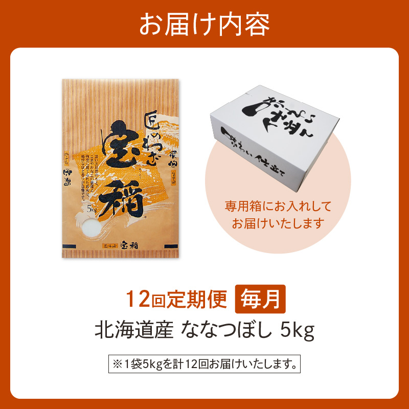 【12回定期便】精米したてを毎月お届け！北海道産 ななつぼし 5kg 【精米 白米 計60kg いつもの食卓に 新鮮なお米をお届け 】_S036-0013