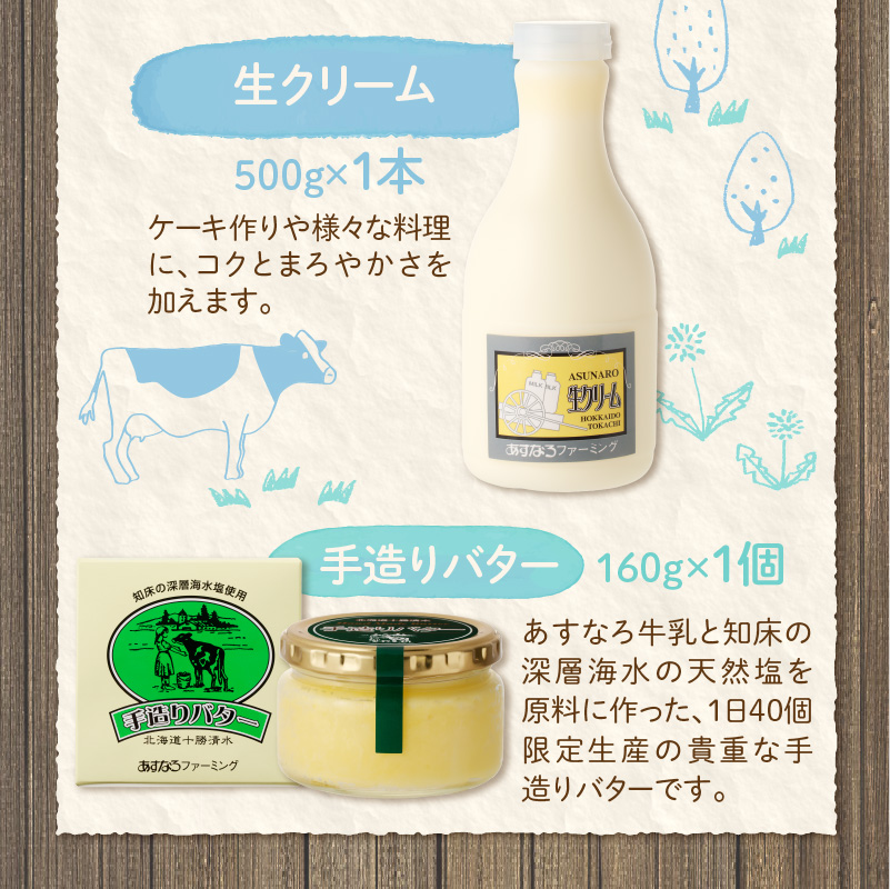 あすなろ 料理 乳製品 お試し セット【 牛乳 生クリーム バター 詰め合わせ 乳製品 ノンホモ牛乳 加工品 ミルク お取り寄せ 北海道 清水町  】