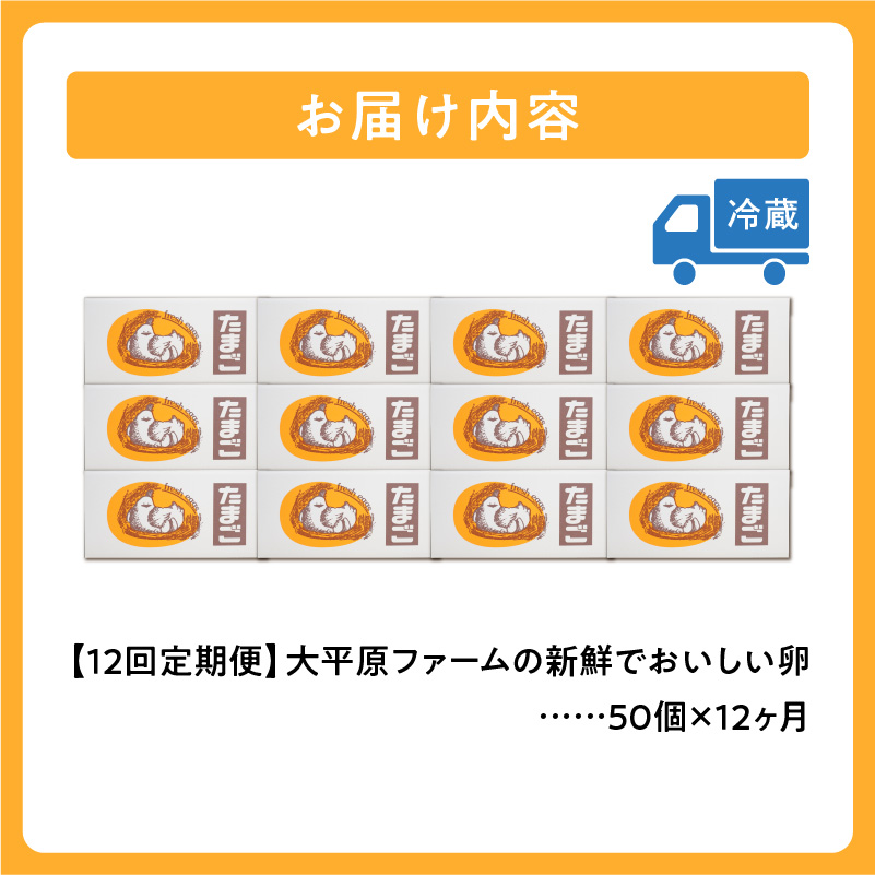 【12回定期便】大平原ファームの新鮮でおいしい卵 計50個(白卵)×12ヶ月【 北海道 清水 卵 600個 こだわり卵 卵かけご飯 玉子 タマゴ 卵焼き TKG 温泉卵 オムレツ ゆでたまご 栄養満点  国産 定期便 】