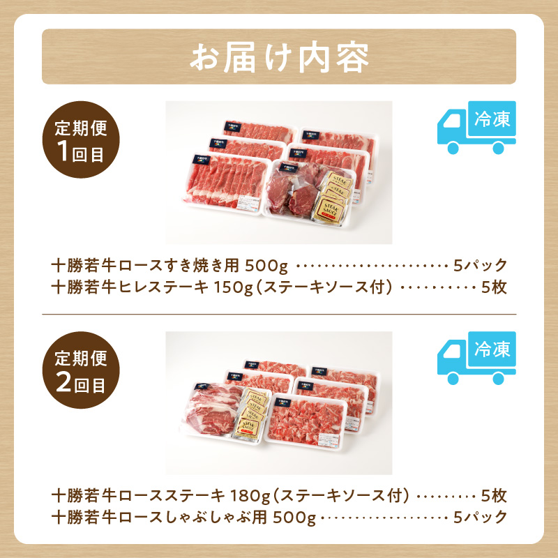 【2回定期便】 十勝若牛 詰合せ セット 【 ヘルシー 低カロリー 定期便 フレッシュ若牛 ステーキ セット & すき焼き しゃぶしゃぶ セット 牛肉 肉 赤身 豊かな旨味 ヒレステーキ ロース サミット2012優勝 こだわり 贈り物 お取り寄せ ギフト お中元 お歳暮 のし 熨斗 北海道 清水町 】